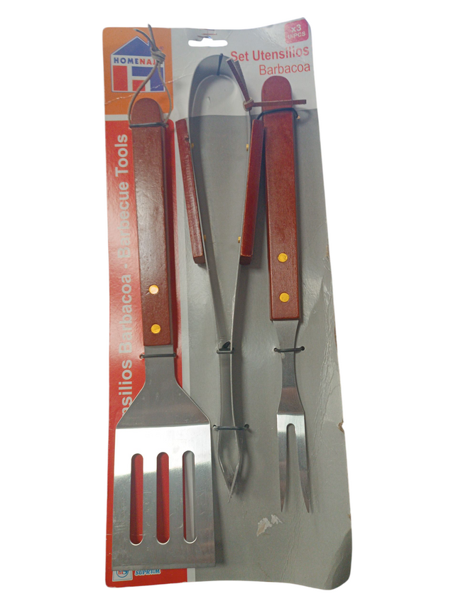 Set Utensilios Barbacoa Mango Madera 3uds Market Suprem