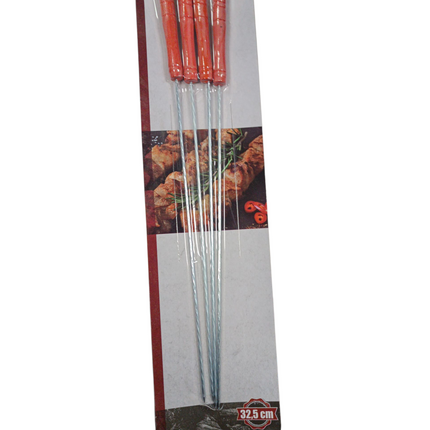 Pinchos BBQ de Acero Gerimport con Mango de Madera – 32,5 cm (Pack 4 uds)