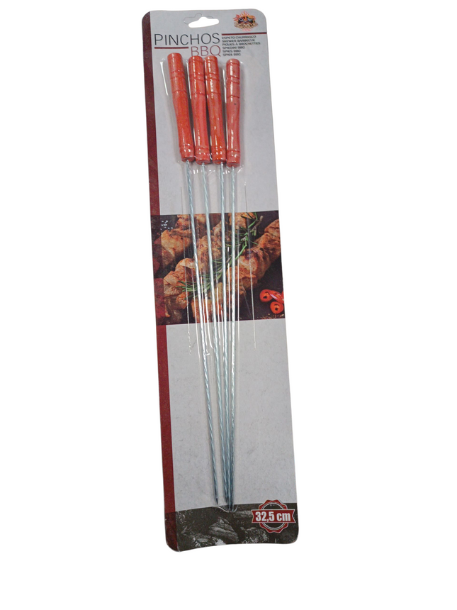 Pinchos BBQ de Acero Gerimport con Mango de Madera – 32,5 cm (Pack 4 uds)
