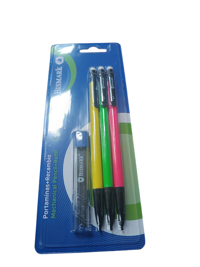 Portaminas Bismark 0,7 mm HB – Pack 3 unidades con recambio de minas