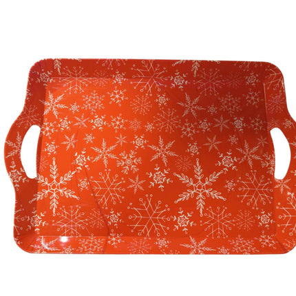 Bandeja de Plástico con Decoración Copos de Nieve Gerimport - 37x25.5x4.5cm