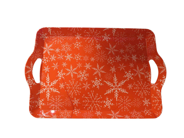 Bandeja de Plástico con Decoración Copos de Nieve Gerimport - 37x25.5x4.5cm