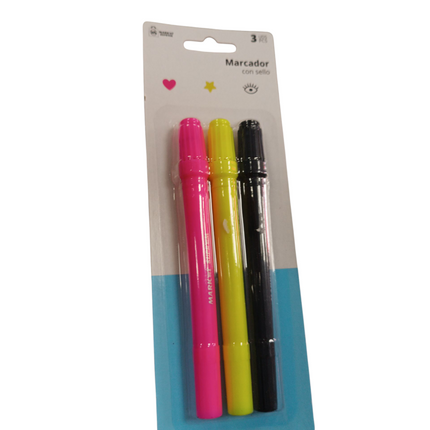 Pack de 3 Marcadores Market Suprem con Sello (Rosa, Amarillo y Negro)