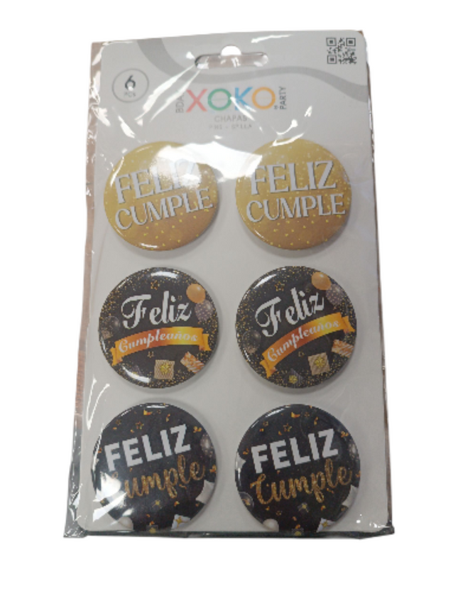 Set de Chapas "Feliz Cumpleaños" Xoko - 6uds