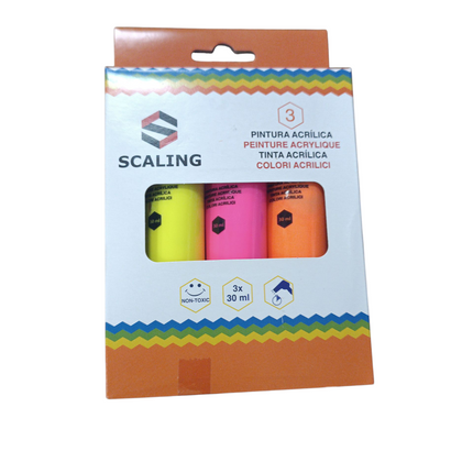 Set Pintura Acrílica Scaling – 3 Colores Fluorescentes (30 ml c/u)