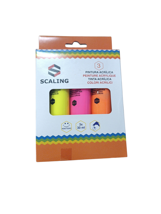 Set Pintura Acrílica Scaling – 3 Colores Fluorescentes (30 ml c/u)