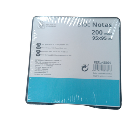 Bloc de Notas Blancas Market Suprem – 200 Hojas (95x95 mm)