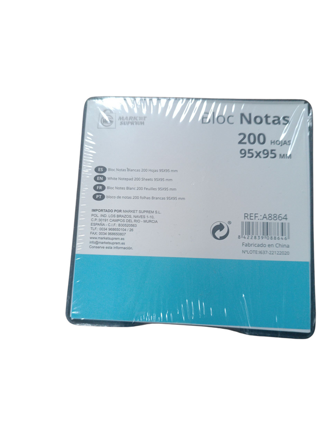 Bloc de Notas Blancas Market Suprem – 200 Hojas (95x95 mm)