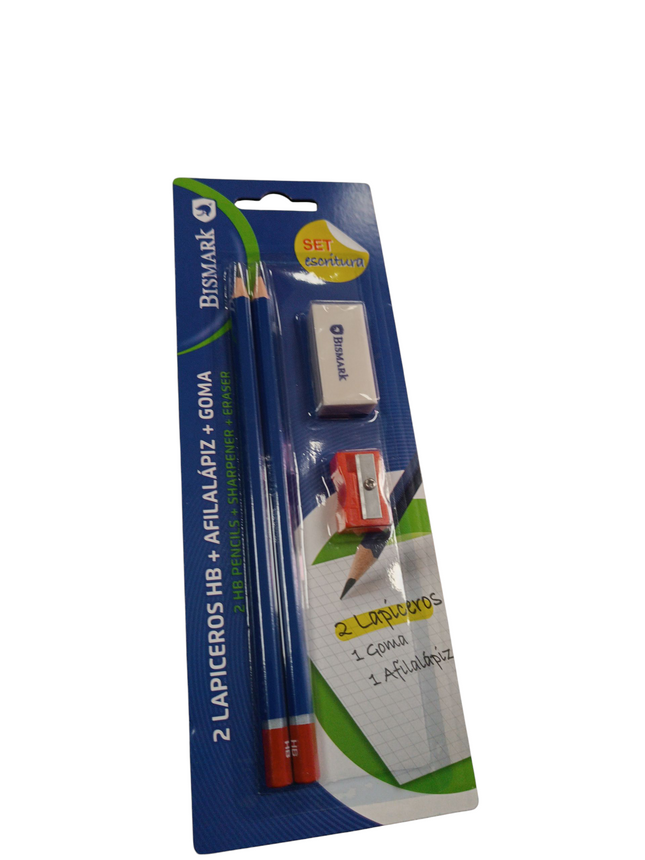 Set de Escritura Bismark (2 Lápices HB + Goma + Sacapuntas)