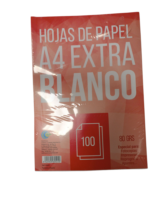 Hojas de Papel A4 Extra Blanco (80 g/m²) – Pack de 100 unidades
