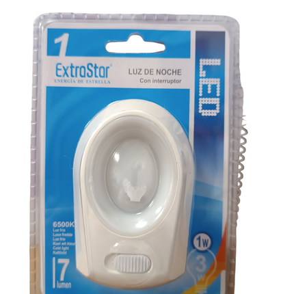 Luz de Noche LED ExtraStar con Interruptor - 1W, 6500K, 17 Lumen