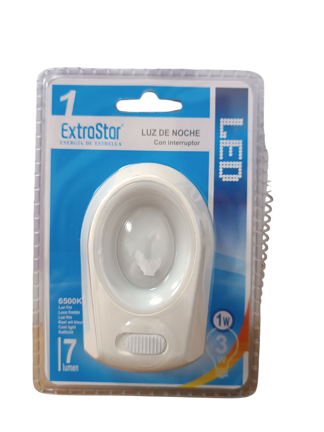 Luz de Noche LED ExtraStar con Interruptor - 1W, 6500K, 17 Lumen