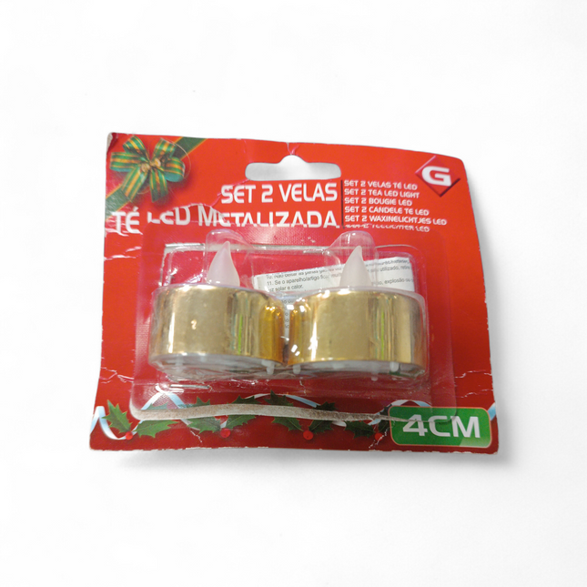 Set 2 Velas de Té LED Metalizadas Gerimport - 4cm