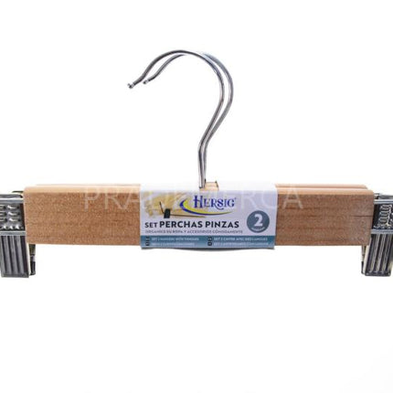 Set 2 Perchas De Madera Color Natural Con Pinzas - Hersig