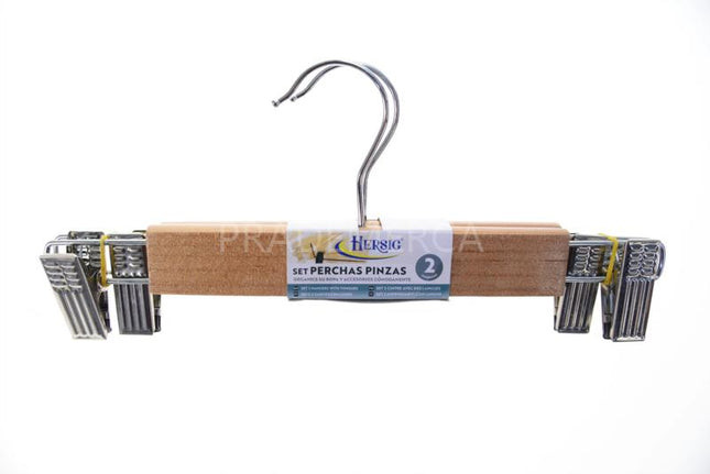 Set 2 Perchas De Madera Color Natural Con Pinzas - Hersig