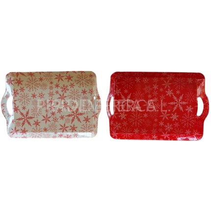 Bandeja Rectangular de Plástico Decorado Copos de Nieve Gerimport - 42x30x2cm