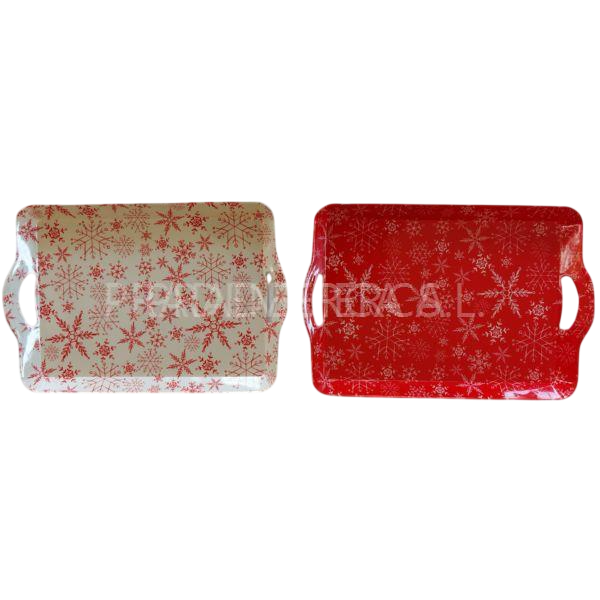 Bandeja Rectangular de Plástico Decorado Copos de Nieve Gerimport - 42x30x2cm