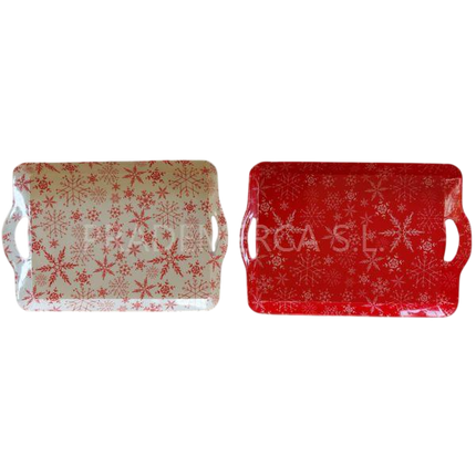 Bandeja Rectangular Con Asas Decorado Copos De Nieve 37x25.5x4.5CM Gerimport