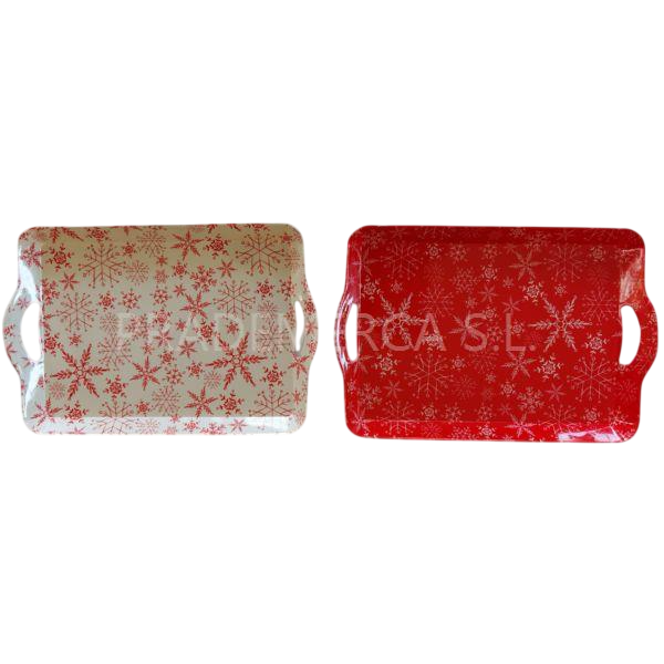 Bandeja Rectangular Con Asas Decorado Copos De Nieve 37x25.5x4.5CM Gerimport