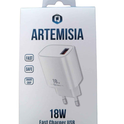 Cargador de Red Qcharz Artemisia 18W USB-A Carga Rápida Blanco