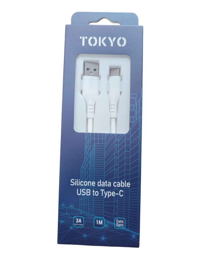 Cable USB a USB-C Tokyo Silicona 1 Metro Carga Rápida 3A Blanco
