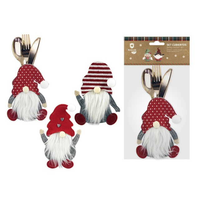 Set de Cubiertos de Plástico con Funda de Gnomo Bismark