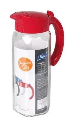Jarra Plástica Transparente con Tapa y Asa Roja - 1 Litro