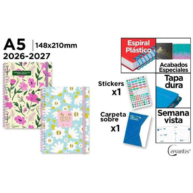 Agenda Escolar Cervantes 2026-2027 | A5 Semana Vista