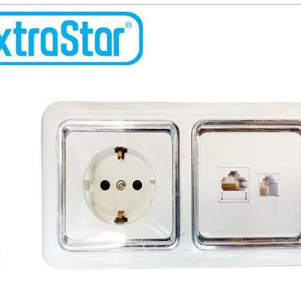 Conjunto de Enchufe, Teléfono y Datos Empotrable ExtraStar - Diseño Moderno en Blanco