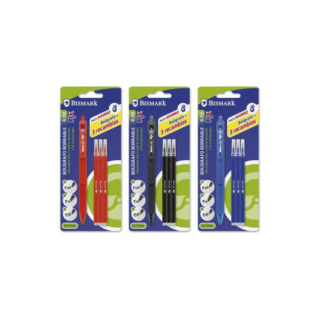 Bolígrafo Borrable Bismark + Recambios de Tinta - 4uds