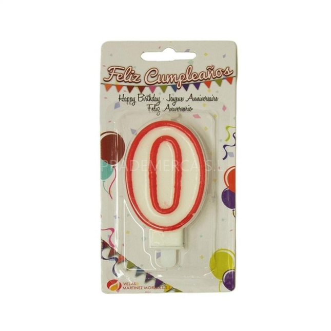 Vela Cumpleaños Nº0 Roja Y Blanca - Velas Martínez