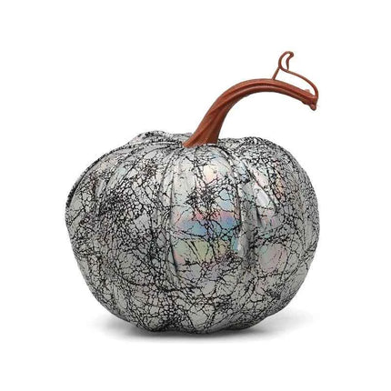 Calabaza Decorativa Plateada con Acabado Craquelado e Iridiscente