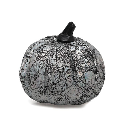 Calabaza Decorativa Plateada con Craquelado Negro Gótico (Halloween y Otoño)