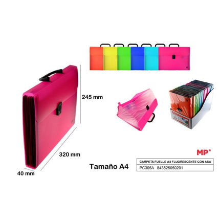 Carpeta Clasificadora Fuelle A4 con Asa MP | Organizador Fluorescente