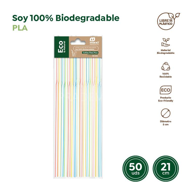 Pajita Flexible 50 UNDS Biodegradables Maxi Products