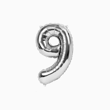 Globo Nº9 Plata 16CM Bday Xoko Party