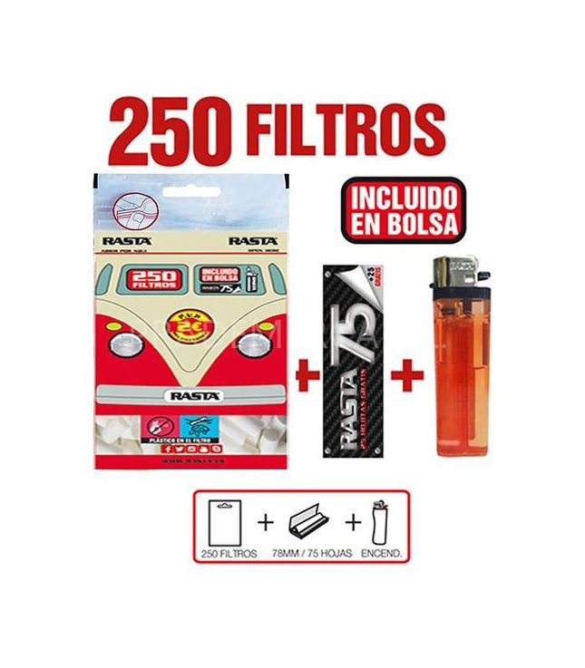 Bolsa Boquillas 250 UND 6MM + Librito 75MM + Mechero Rasta