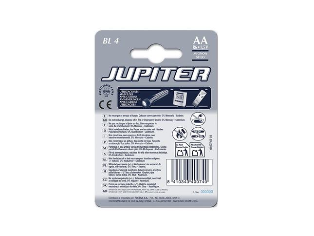 Pilas Alkalinas AA Jupiter - 1.5V