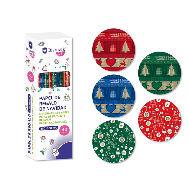 Papel de Regalo de Navidad Metalizado Bismark - 100x300cm