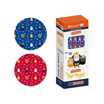 Papel de Regalo de Navidad con Ilustración de los Reyes Magos Bismark - 70x200cm