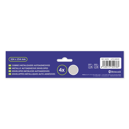 Sobre Metalizado Autoadhesivo Plata Bismark – 324 x 254 mm (Pack de 4)