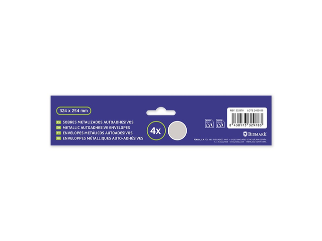 Sobre Metalizado Autoadhesivo Plata Bismark – 324 x 254 mm (Pack de 4)