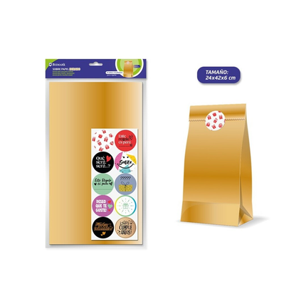 Sobres de Papel Kraft Dorados para Regalo + Adhesivos para Cerrarlo Bismark (20uds, 10 Sobres + 10 Adhesivos)