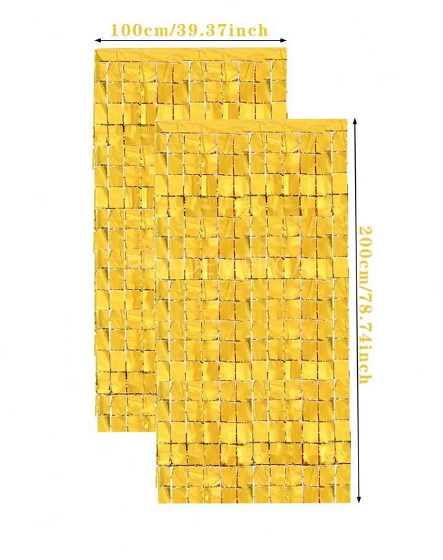 Cortina Metalizada Dorada Cuadrados 200x100cm Atosa