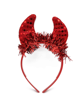 Diadema de Cuernos de Diablo con Lentejuelas y Espumillón – Accesorio para Disfraz de Halloween y Carnaval