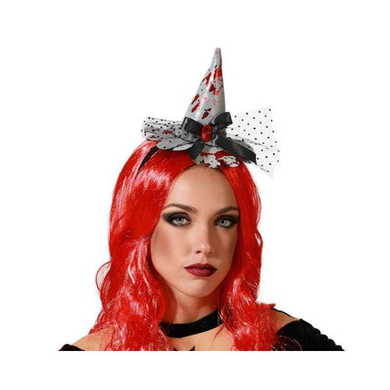 Diadema de Halloween con Mini Sombrero de Bruja Gris y Sangre – Atosa