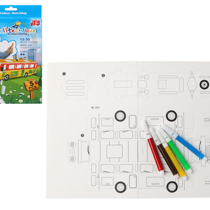 Kit de Manualidades Trolltech Bus 3D - Diseña, Colorea y Construye