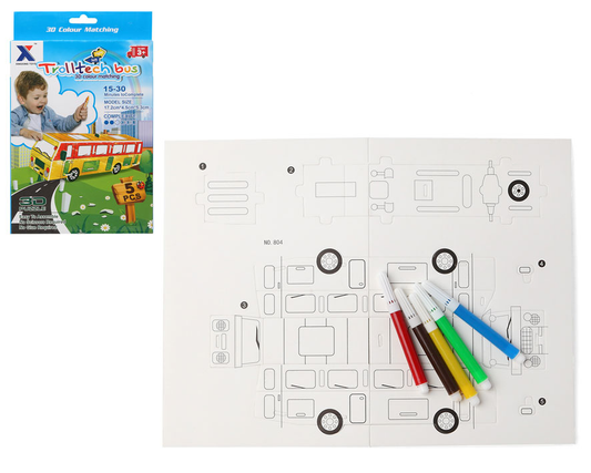 Kit de Manualidades Trolltech Bus 3D - Diseña, Colorea y Construye