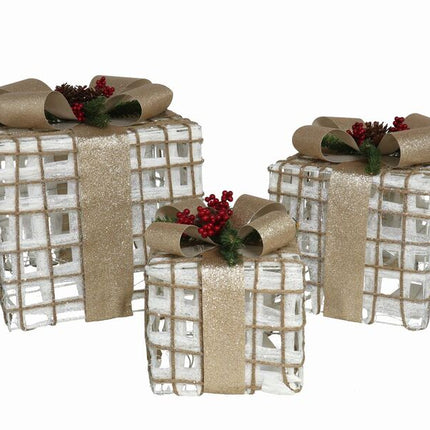 Set de 3 Cajas de Regalos con Luces – Decoración Navideña Elegante