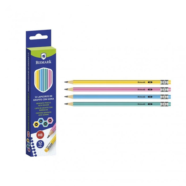 Lápices de grafito Bismark HB con goma – Estuche 12 unidades